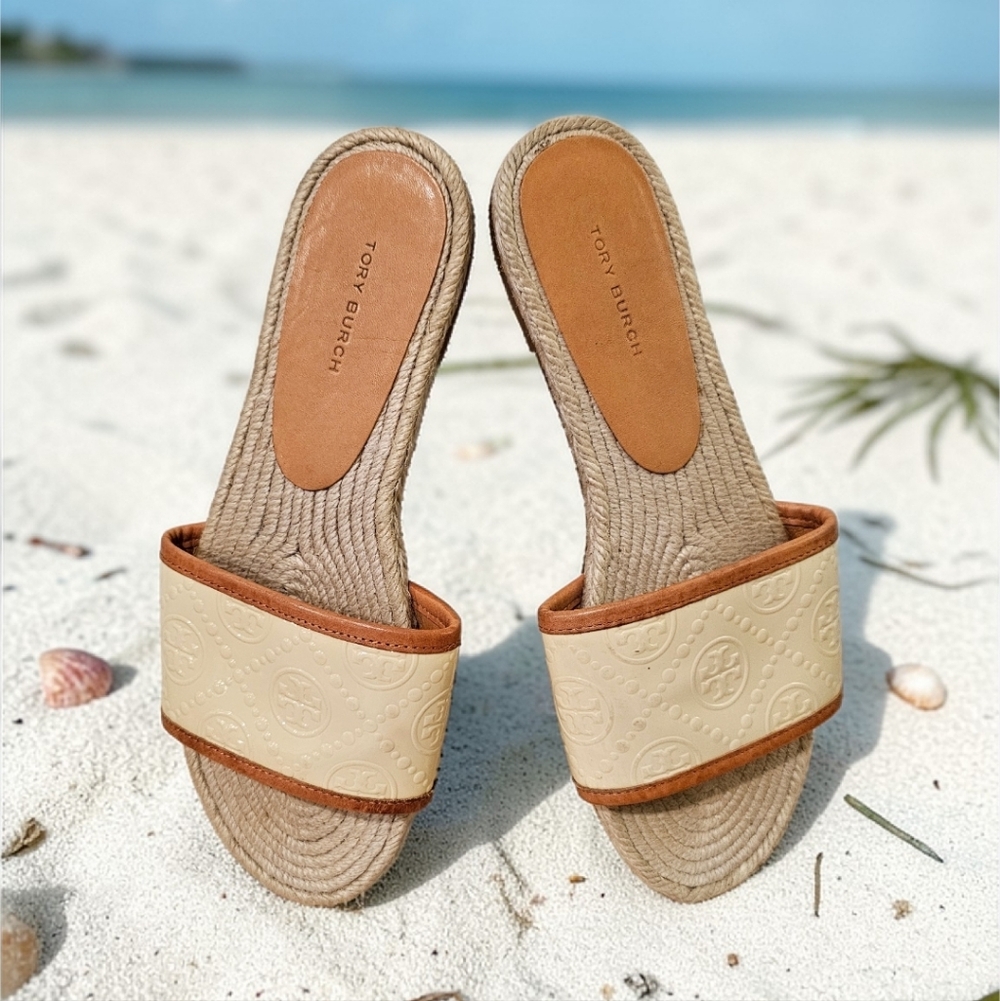 Tory Burch Monogram Esapdrille Slides Size-7.5